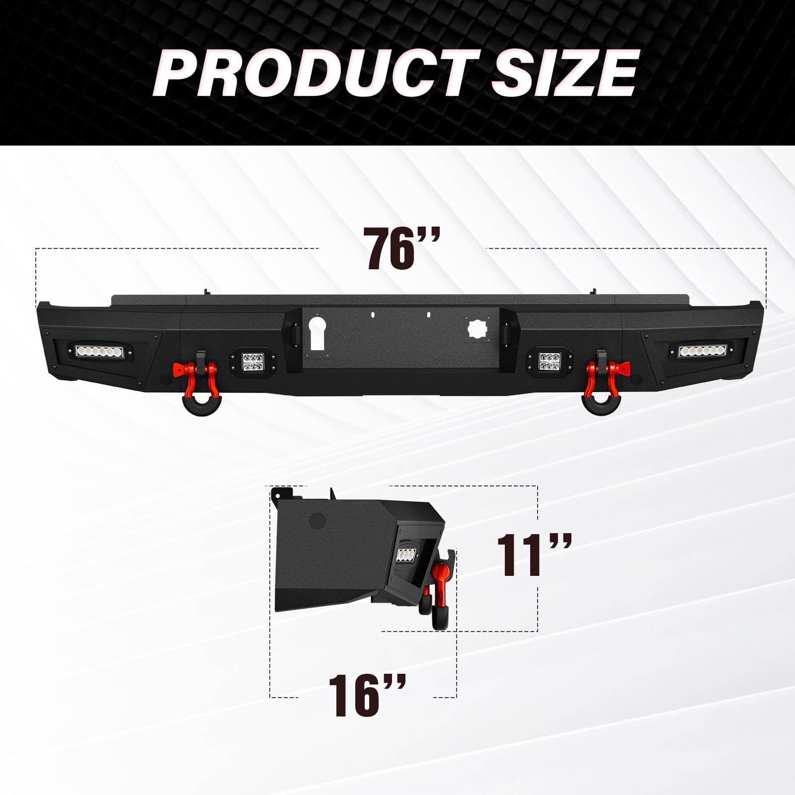 YZONA Pickup Truck Rear Step Bumper Compatible for 2014-2018 Chevy Silverado 1500 & GMC Sierra 1500 Off-Road Bumper Consists of Sensor Holes, Paintable Decor, 4 x 18W LED Lights & D-rings (Black)