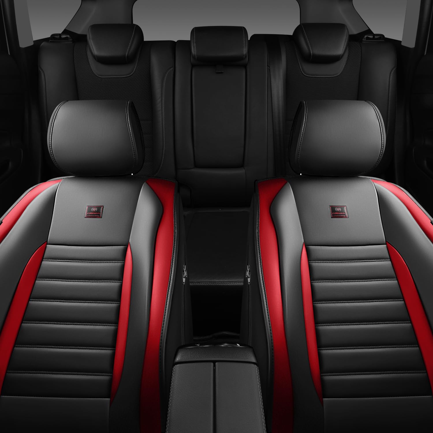 CAR PASS Nappa Leather Car Seat Covers Front Seats, Luxury Seat Protector for Cars, Waterproof Anti-Slip Seat Cushion Armrest Compatible Airbag Universal for Sedan SUV Pick-up Truck Auto, Black Red