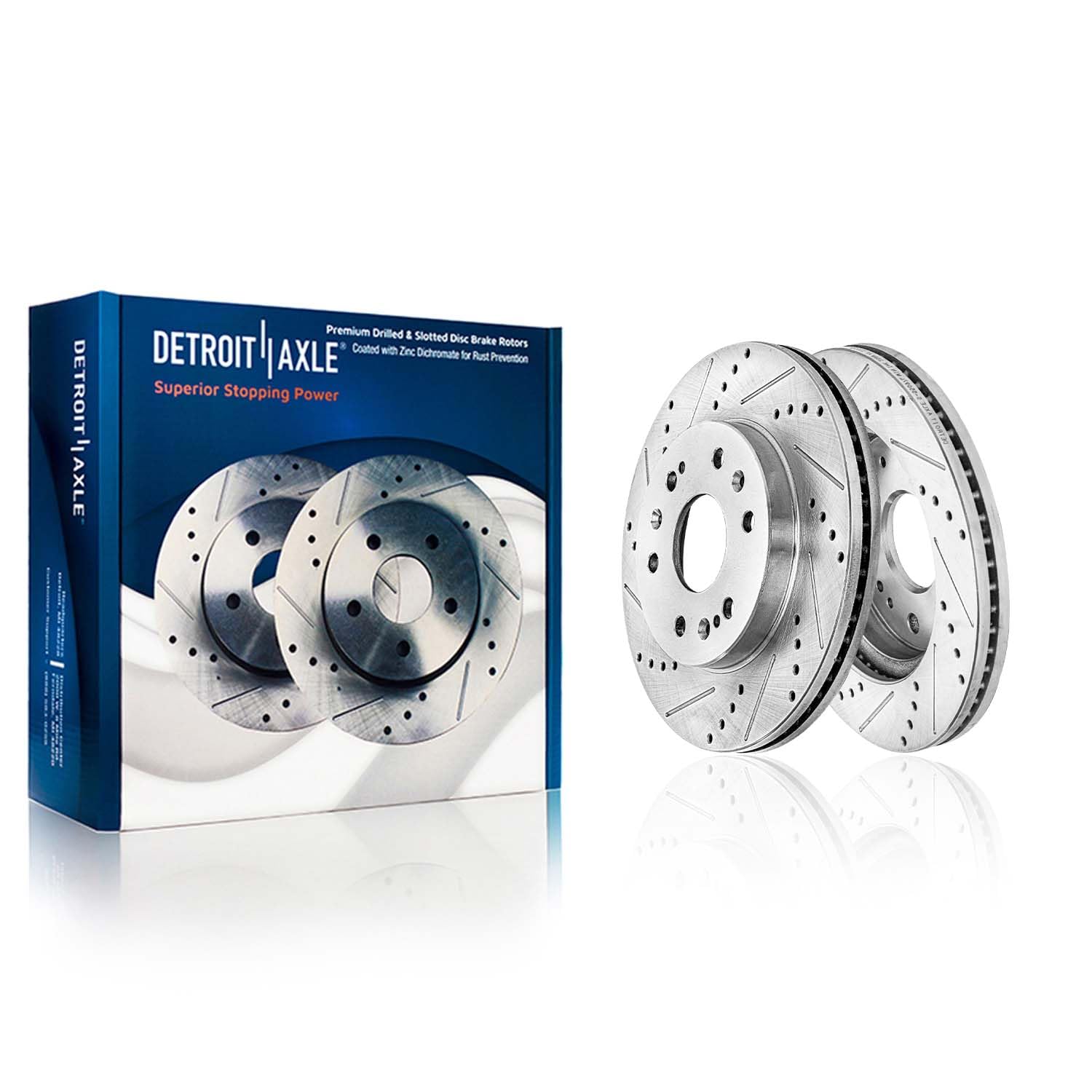 Detroit Axle - Brake Kit for GMC Chevy Silverado Sierra Suburban 1500 Yukon Escalade Tahoe Drilled Slotted Brakes Rotors Ceramic Brake Pads Replacement : 12.99" inch Front and 13.58" inch Rear Rotor