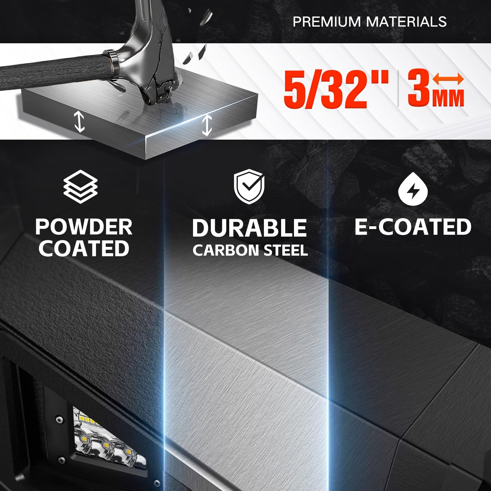 YZONA Pickup Truck Rear Step Bumper Compatible for 2014-2018 Chevy Silverado 1500 & GMC Sierra 1500 Off-Road Bumper Consists of Sensor Holes, Paintable Decor, 4 x 18W LED Lights & D-rings (Black)