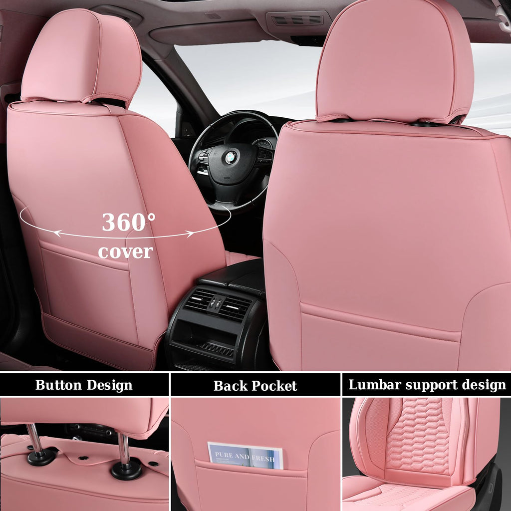 Coverado Car Seat Covers Full Set, 5 Seats Pink Seat Covers for Cars, Nappa Leather Waterproof Car Seat Covers Automotive Seat Covers Interior Accessories Universal Fit Most Cars