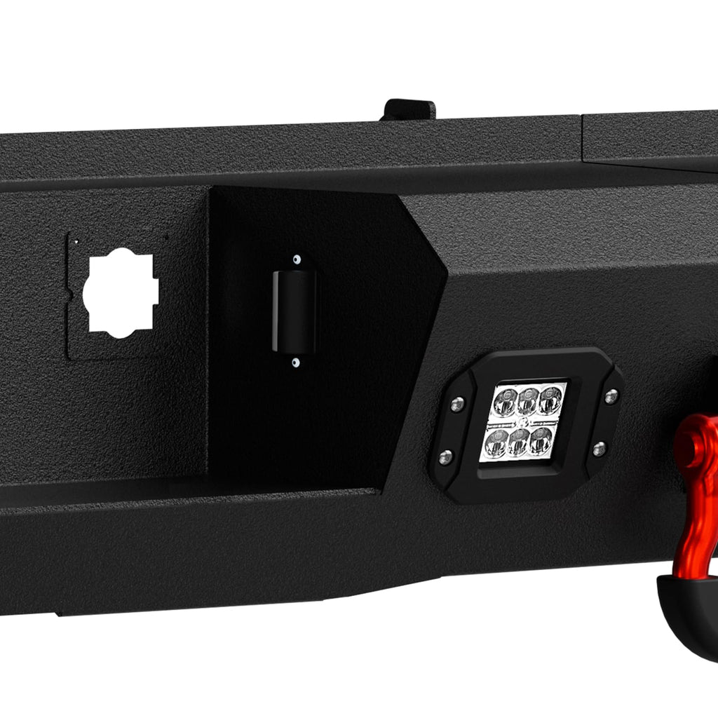 YZONA Pickup Truck Rear Step Bumper Compatible for 2014-2018 Chevy Silverado 1500 & GMC Sierra 1500 Off-Road Bumper Consists of Sensor Holes, Paintable Decor, 4 x 18W LED Lights & D-rings (Black)