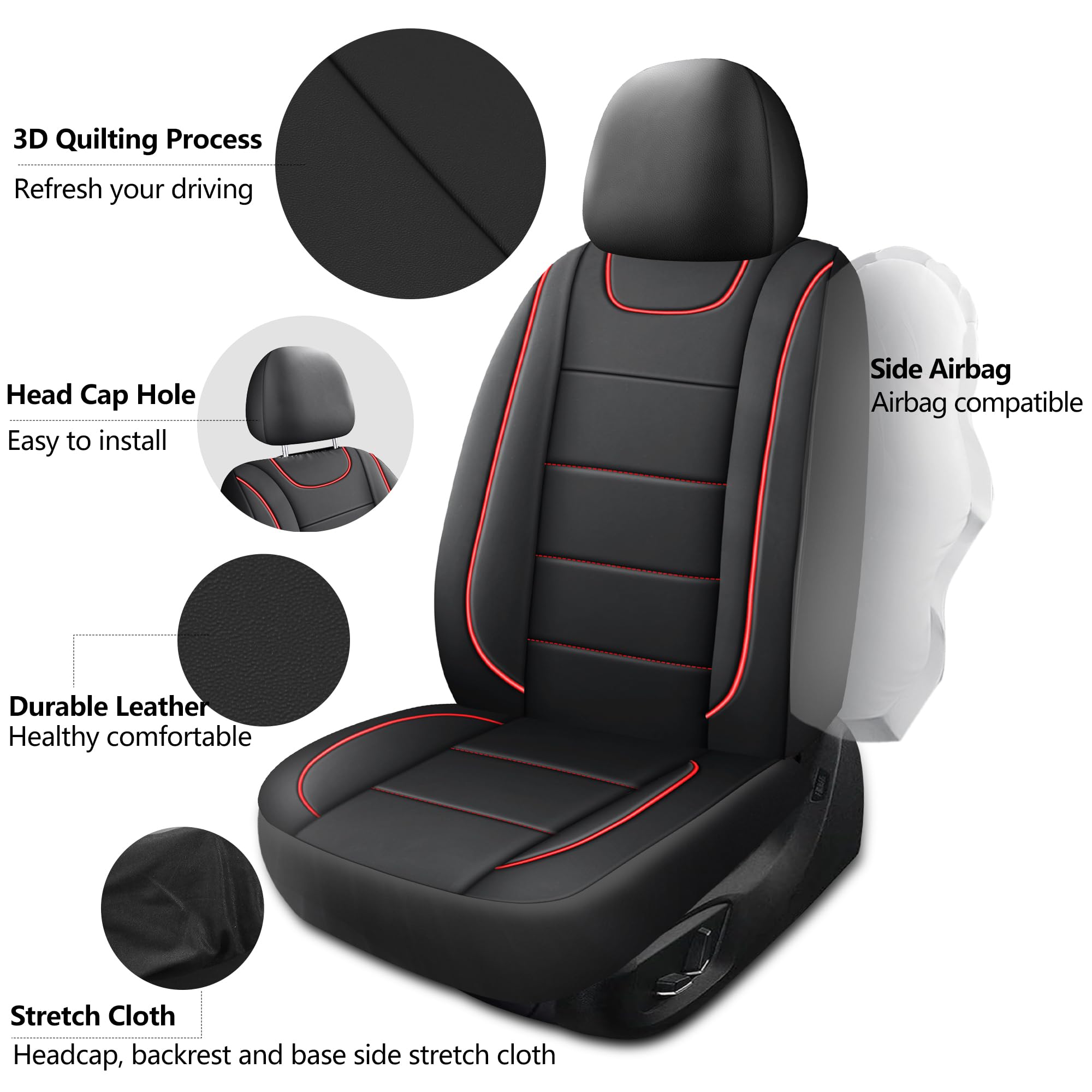 HChengkikz Car Seat Covers, Quilting Leather Seat Covers Full Set, Waterproof Faux Leather Automotive Seat Covers for Cars, Universal Car Seat Protectors Fit for Suvs, Trucks, Airbag Compatible