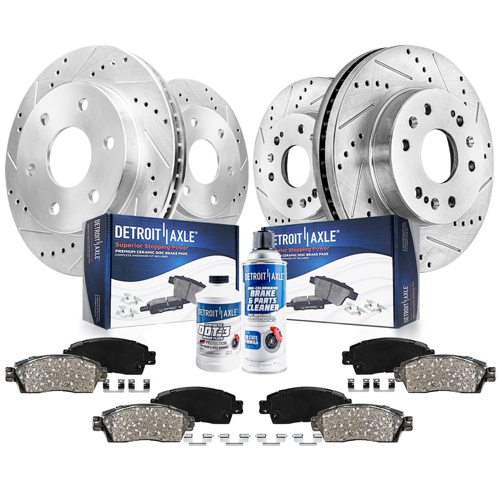 Detroit Axle - Brake Kit for GMC Chevy Silverado Sierra Suburban 1500 Yukon Escalade Tahoe Drilled Slotted Brakes Rotors Ceramic Brake Pads Replacement : 12.99" inch Front and 13.58" inch Rear Rotor