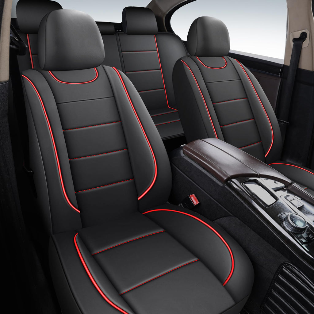 HChengkikz Car Seat Covers, Quilting Leather Seat Covers Full Set, Waterproof Faux Leather Automotive Seat Covers for Cars, Universal Car Seat Protectors Fit for Suvs, Trucks, Airbag Compatible
