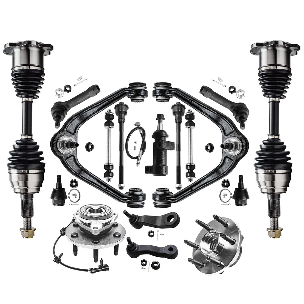 Detroit Axle - 4WD Front End Suspension Kit for Chevy GMC Silverado Sierra Suburban 1500 Yukon Tahoe Escalade Wheel Bearing Hubs Control Arms Ball Joints CV Axles Tie Rods Sway Bars Idler Pitman Arms
