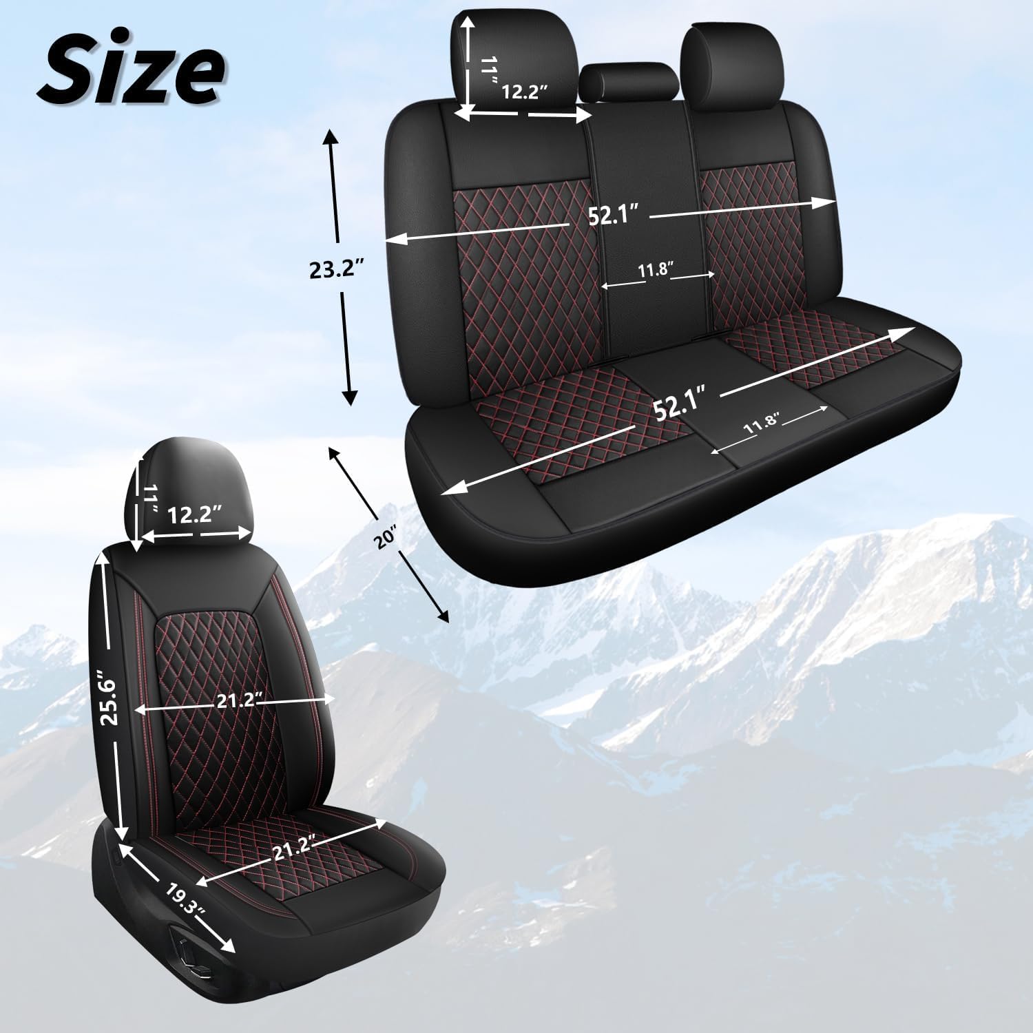 HChengkikz Leather Car Seat Covers, Breathable and Waterproof Seat Cover Full Set, PU Premium Universal Fit Automotive Airbag Compatible for Cars Sedans SUVs Vans and Trucks (Full Set, Black+Redline)