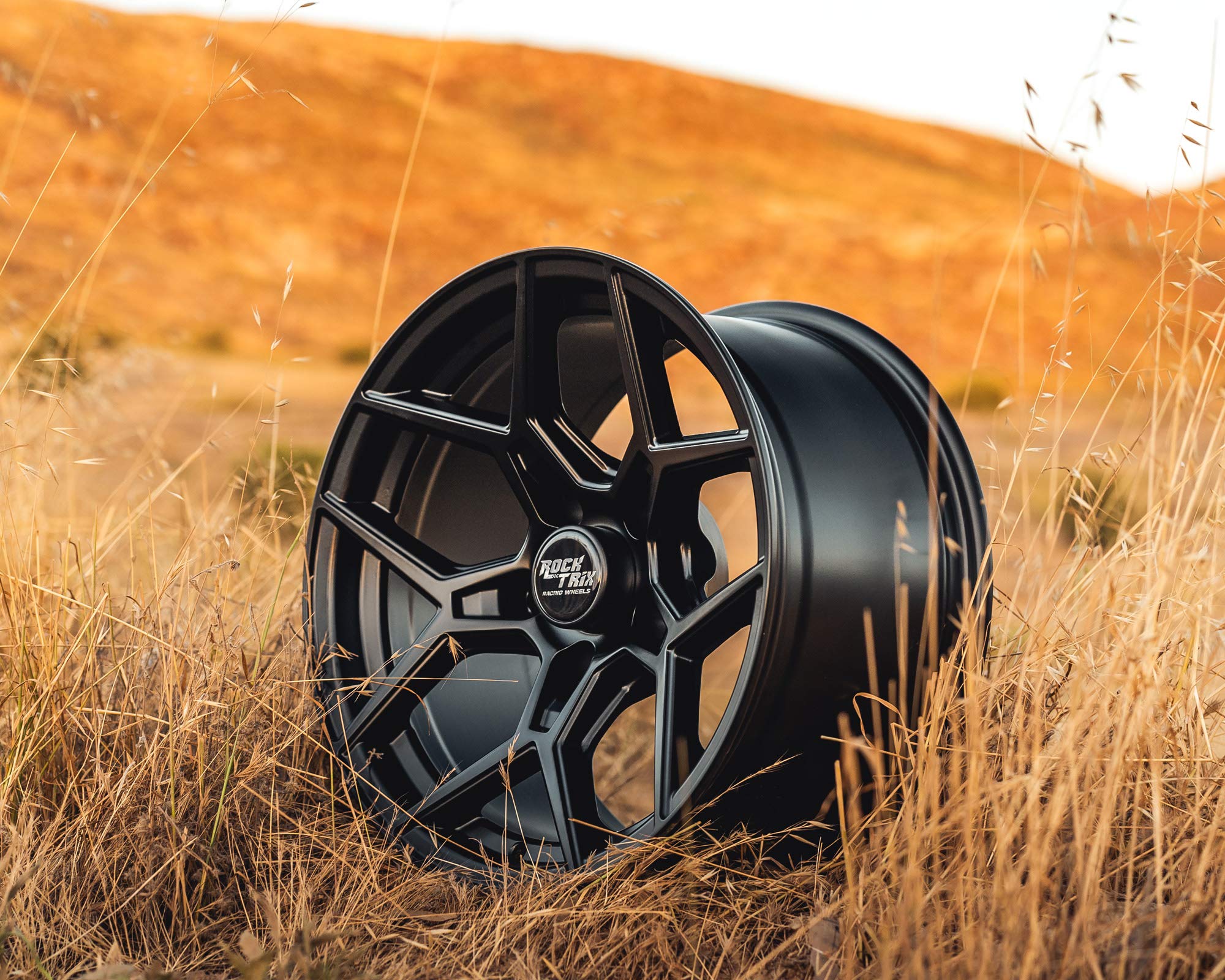 RockTrix RT105 17 inch Wheels Compatible with Jeep Wrangler JK JL 17x9 5x5 Wheels (+12mm Offset) 5.5in Backspace, 5x5 PCD, 71.5mm Bore, Black, Also fits Gladiator Commander Grand Cherokee (Set of 4)