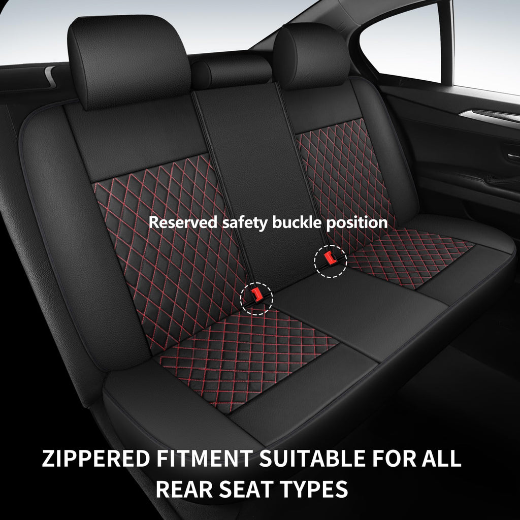 HChengkikz Leather Car Seat Covers, Breathable and Waterproof Seat Cover Full Set, PU Premium Universal Fit Automotive Airbag Compatible for Cars Sedans SUVs Vans and Trucks (Full Set, Black+Redline)