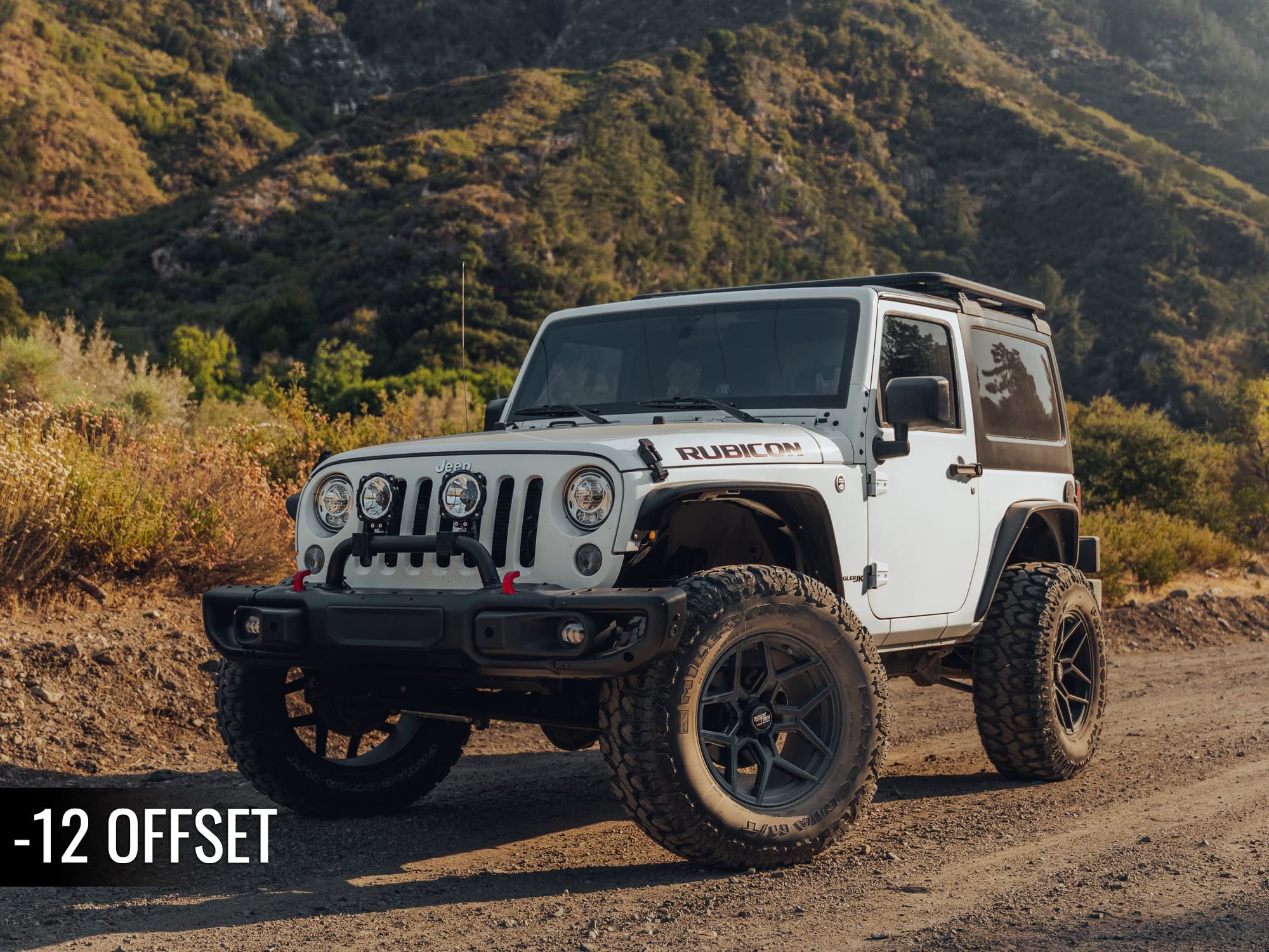 RockTrix RT105 17 inch Wheels Compatible with Jeep Wrangler JK JL 17x9 5x5 Wheels (+12mm Offset) 5.5in Backspace, 5x5 PCD, 71.5mm Bore, Black, Also fits Gladiator Commander Grand Cherokee (Set of 4)