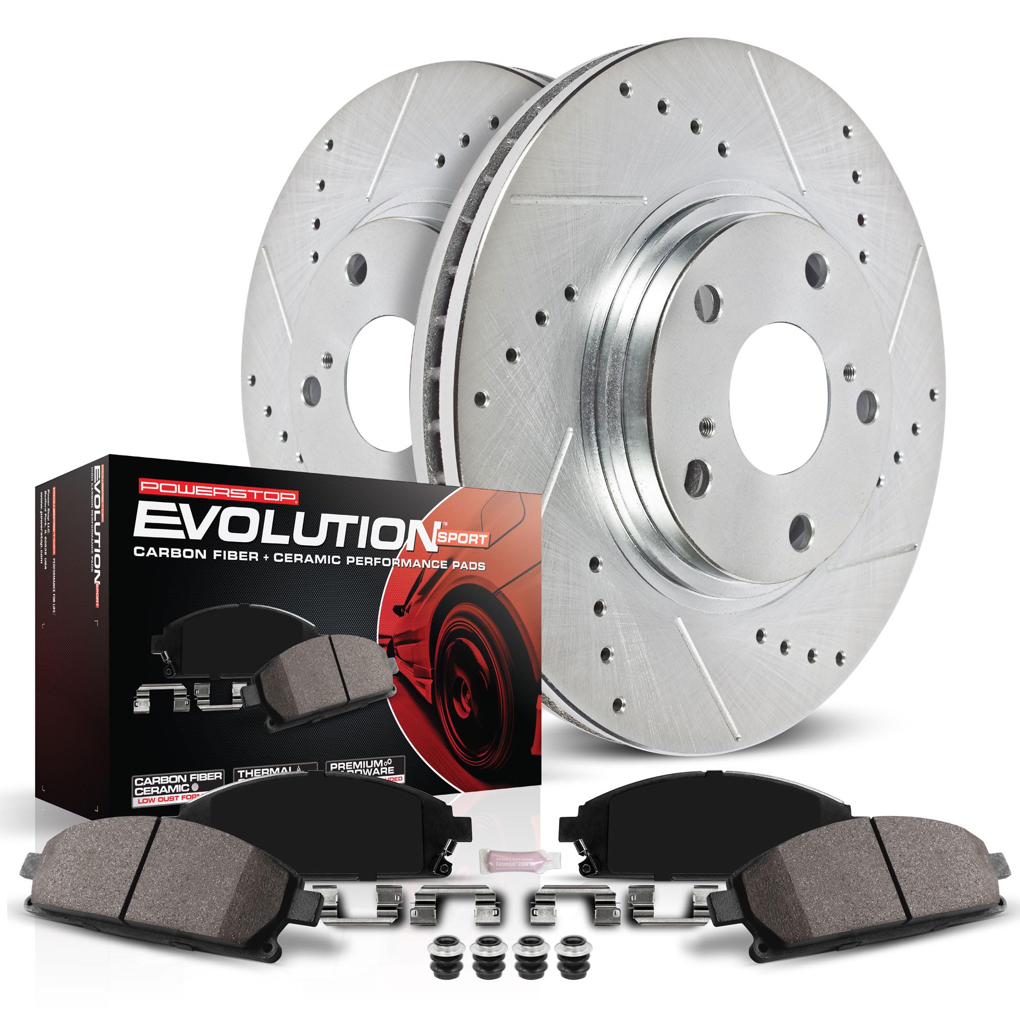 PowerStop Rear Brake Kit For Cadillac Escalade 2015-20 |Escalade ESV 2015-20 |Chevrolet Silverado 1500 2014-18 - Drilled and Slotted Disc Rotors with Ceramic Brake Pads Replacement, K6562