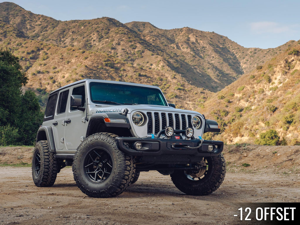RockTrix RT105 17 inch Wheels Compatible with Jeep Wrangler JK JL 17x9 5x5 Wheels (+12mm Offset) 5.5in Backspace, 5x5 PCD, 71.5mm Bore, Black, Also fits Gladiator Commander Grand Cherokee (Set of 4)