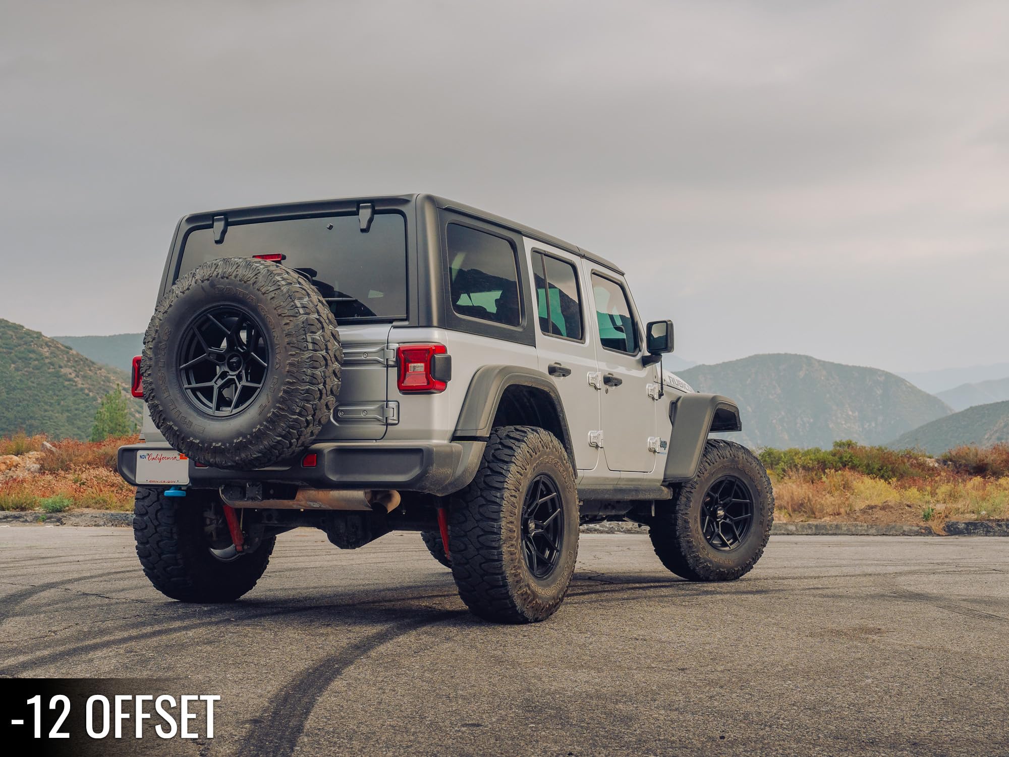 RockTrix RT105 17 inch Wheels Compatible with Jeep Wrangler JK JL 17x9 5x5 Wheels (+12mm Offset) 5.5in Backspace, 5x5 PCD, 71.5mm Bore, Black, Also fits Gladiator Commander Grand Cherokee (Set of 4)