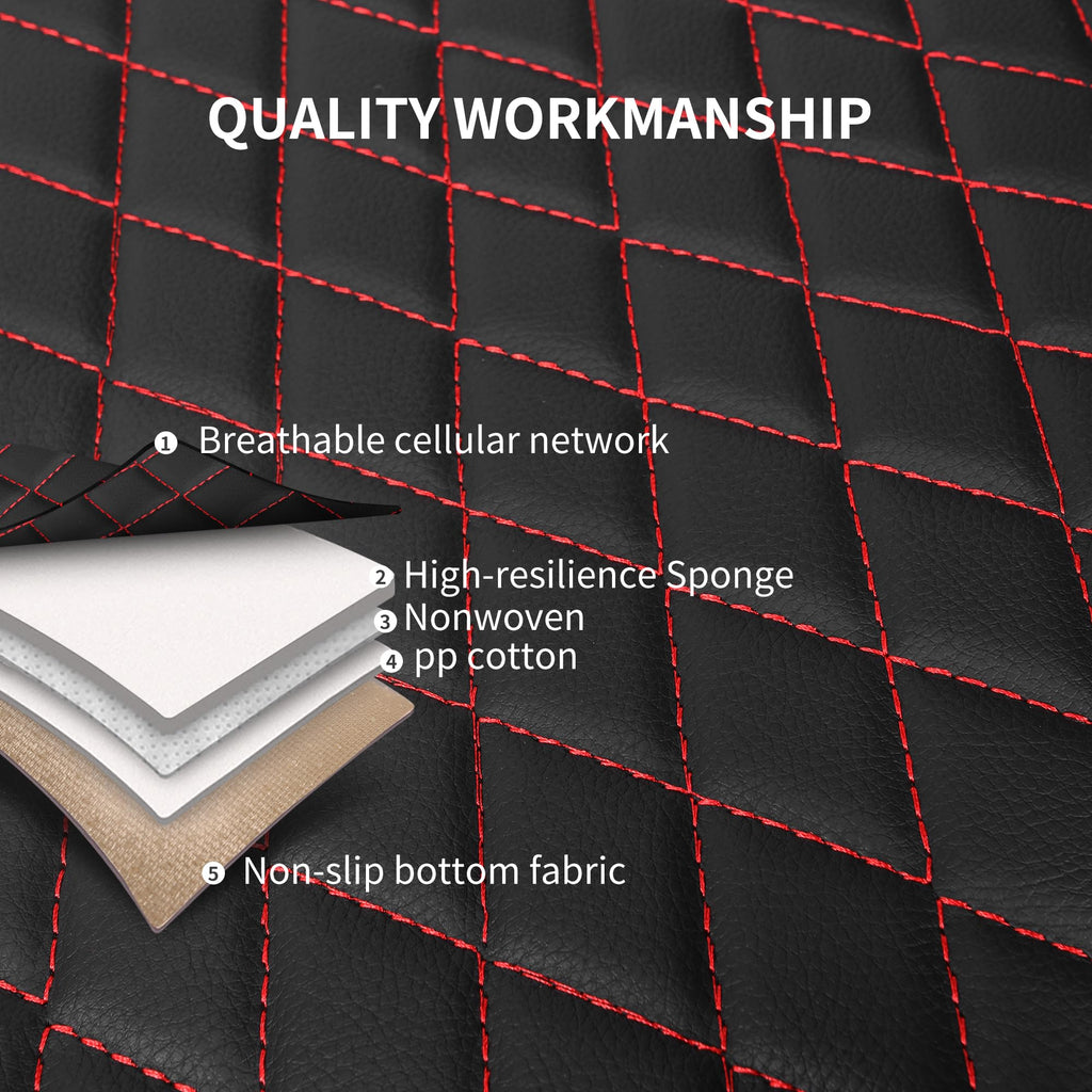 HChengkikz Leather Car Seat Covers, Breathable and Waterproof Seat Cover Full Set, PU Premium Universal Fit Automotive Airbag Compatible for Cars Sedans SUVs Vans and Trucks (Full Set, Black+Redline)