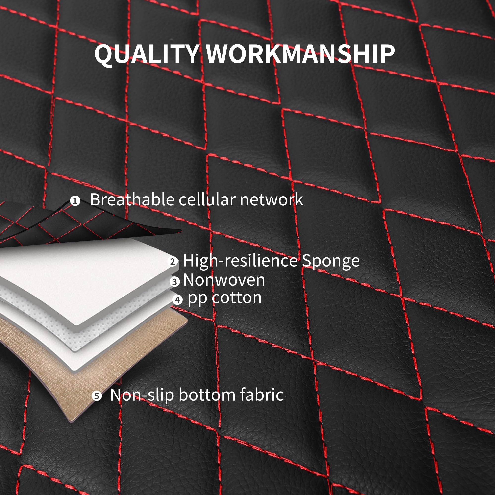 HChengkikz Leather Car Seat Covers, Breathable and Waterproof Seat Cover Full Set, PU Premium Universal Fit Automotive Airbag Compatible for Cars Sedans SUVs Vans and Trucks (Full Set, Black+Redline)