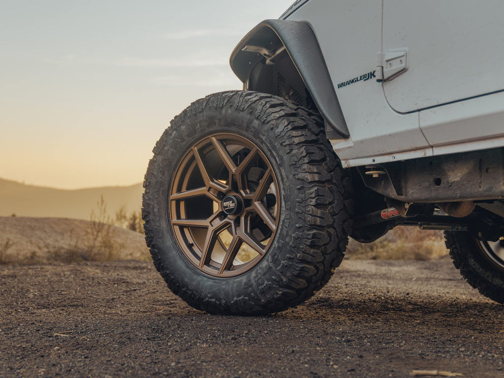 RockTrix RT105 20 inch Wheel Compatible with Jeep Wrangler JK JL 20x9 5x5 Wheels (-12mm Offset, 4.5in Backspace) 5x5 PCD, 71.5mm Bore, Bronze Wheels, Also fits Gladiator JT Rims