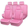 CAR PASS 5 Seats Piping Luxury Leather Seat Covers Full Set, Anti-Slip Waterproof Seat Covers Compatible with Front Armrests, Universal Fit for Suvs,Vans,Trucks,Airbag Compatible, Pure Pink